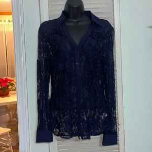 Express portofino shirt blue lace blouse size S